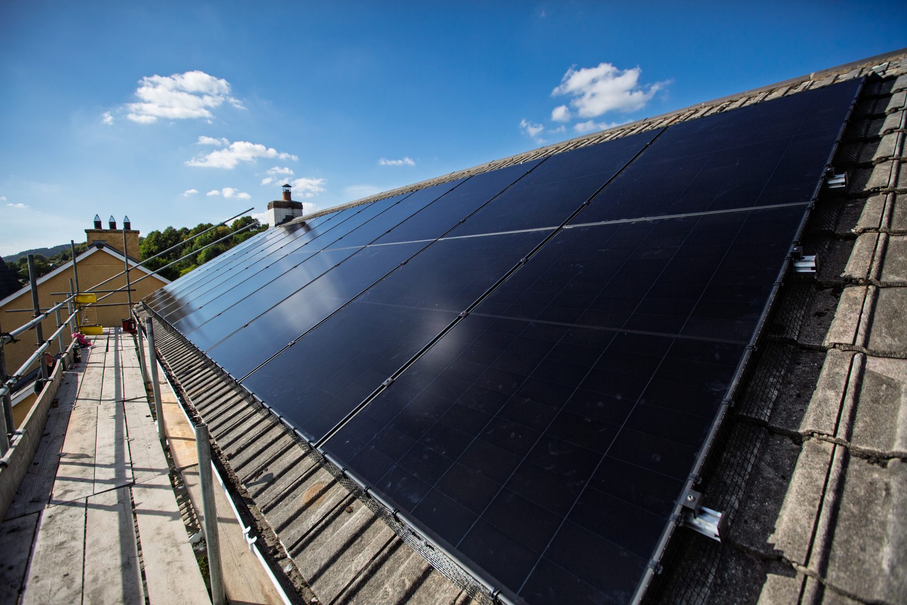 The completed 22-panel solar array with Tesla Powerwall 3 in Llantrisant, installed by PowerHaus