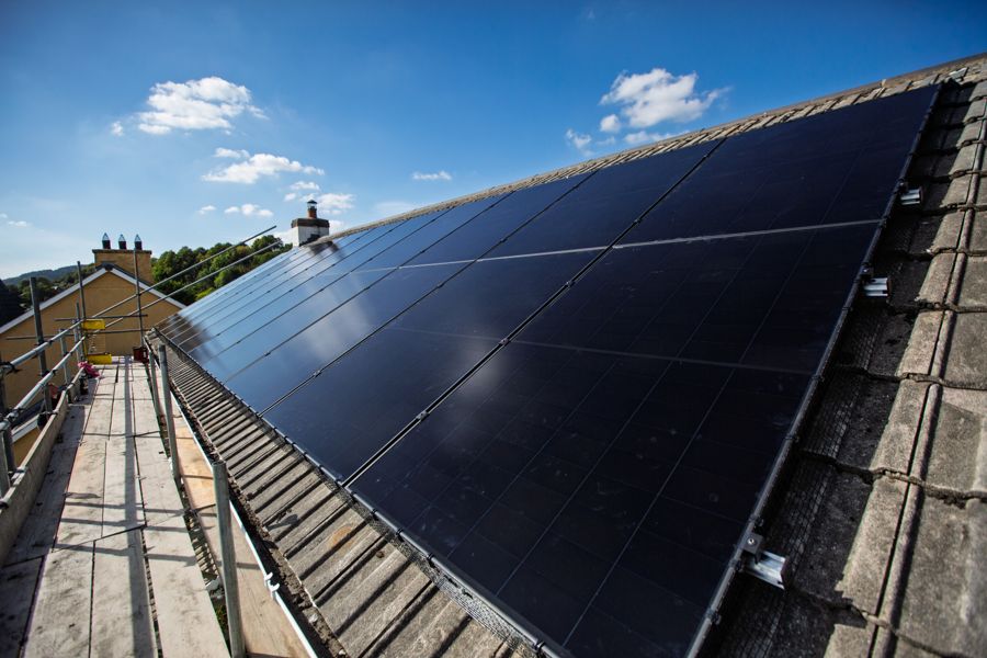 Completed 22-panel solar array in Llantrisant